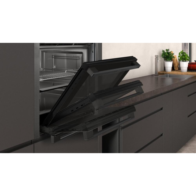 Neff B3ACE4HG0B Hide + Slide Built In Single Oven - Black With Graphite Trim