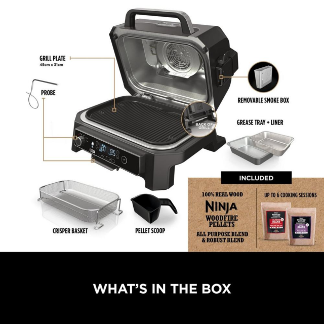 Ninja OG850UK Woodfire Pro Xl Electric Bbq Grill & Smoker - Black/Grey