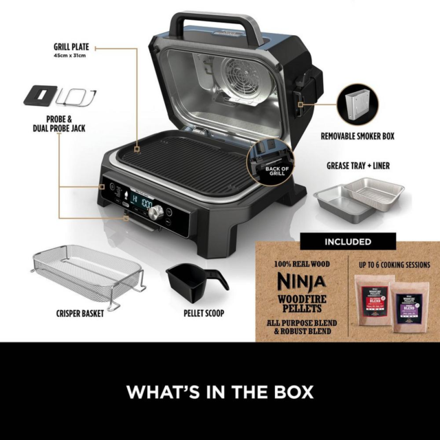 Ninja OG901UK Woodfire Pro Connect Xl Electric Bbq Grill & Smoker - Black/Blue