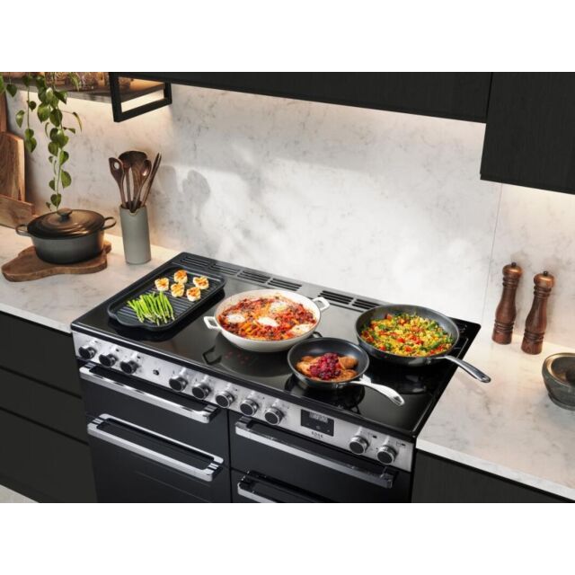Rangemaster EDDL90DFGBLK/CM1 Edge Deluxe 90 Dual Fuel Black Glass With Chrome Trim