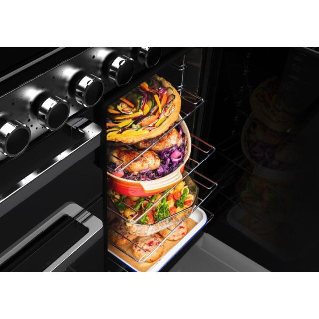 Rangemaster EDDL90DFGBLK/CM1 Edge Deluxe 90 Dual Fuel Black Glass With Chrome Trim