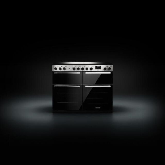Rangemaster EDDL90DFGBLK/CM1 Edge Deluxe 90 Dual Fuel Black Glass With Chrome Trim