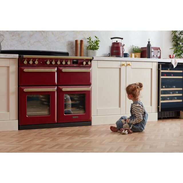 Rangemaster ESDL90DFPBOR/AB1 Estel Deluxe 90 Dual Fuel Bordeaux With Antique Brass Trim