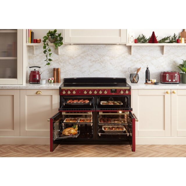 Rangemaster ESDL90DFPBOR/AB1 Estel Deluxe 90 Dual Fuel Bordeaux With Antique Brass Trim