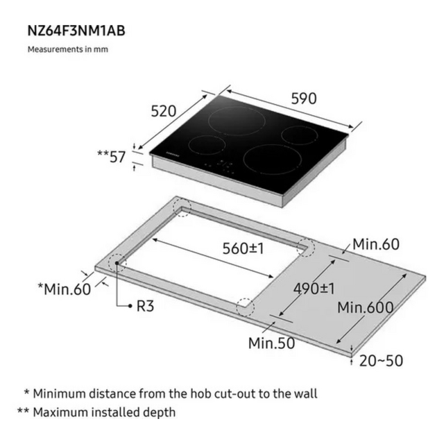 Samsung NZ64F3NM1AB/UR Induction Hob - Hard Wired