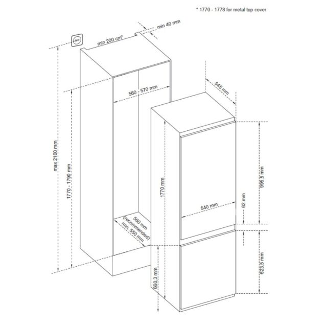 Sensis RFCMBI015470EW 54Cm 70/30 Built Infrost Free Fridge Freezer - White
