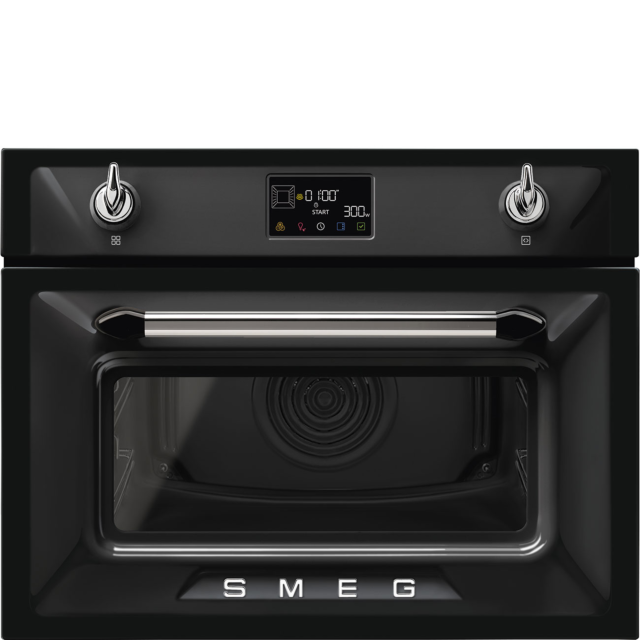 Smeg SO4902M1N Retro Style Built In 45Cm Combination Microwave - Black