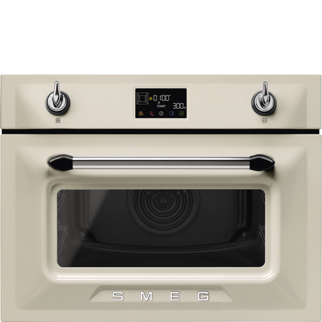 Smeg SO4902M1P Retro Style Built In 45Cm Combination Microwave - Cream