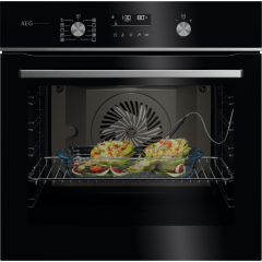 AEG GA5CB50FAB 59.5cm Built In Electric Single Oven - Gloss Black with Steel Trim
