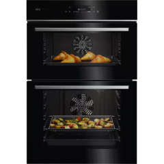 AEG GE7CP61FB 59.4cm Built In Electric Double Oven - Gloss Black with Steel Trim