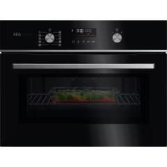 AEG GK6NK40FB 59.5cm Compact Combi Microwave Oven - Gloss Black with Steel Trim