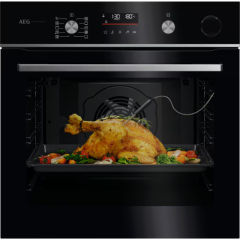 AEG GR6PB52FSB 59.6cm Built In Electric Single Oven - Gloss Black with Steel Trim
