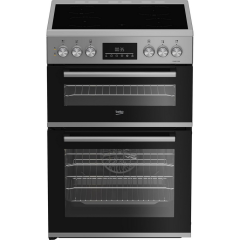 Beko EDC6731S 60Cm Double Oven Electric Cooker With Vitroceramic Hob - Silver
