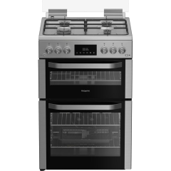 Hotpoint HDG6GDCX 60Cm Gas Double Cooker With Glass Lid - Stainless Steel