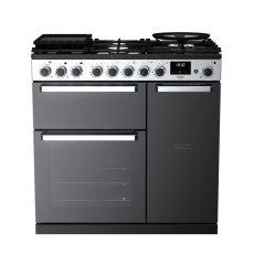 Rangemaster EDDL90DFGBLK/CM1 Edge Deluxe 90 Dual Fuel Black Glass With Chrome Trim